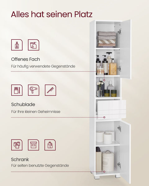 Rootz Classic White Bathroom Cabinet - Storage Unit - MDF Furniture - 10kg Load Capacity - 30cm x 30cm x 170cm
