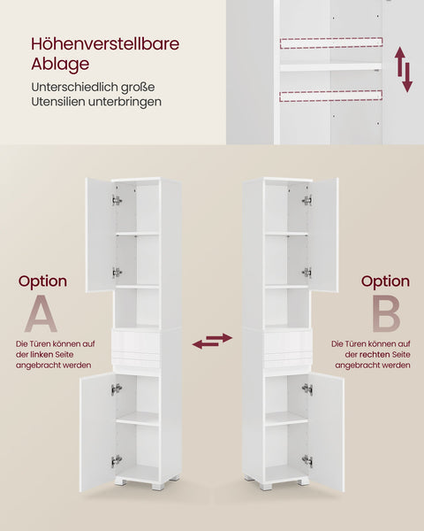 Rootz Classic White Bathroom Cabinet - Storage Unit - MDF Furniture - 10kg Load Capacity - 30cm x 30cm x 170cm