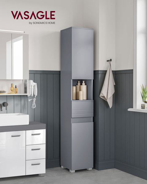 Rootz Mystic Gray Bathroom Cabinet - Storage Unit - Tall Cabinet - MDF Construction - Spacious Design - Easy Assembly - 30cm x 30cm x 170cm