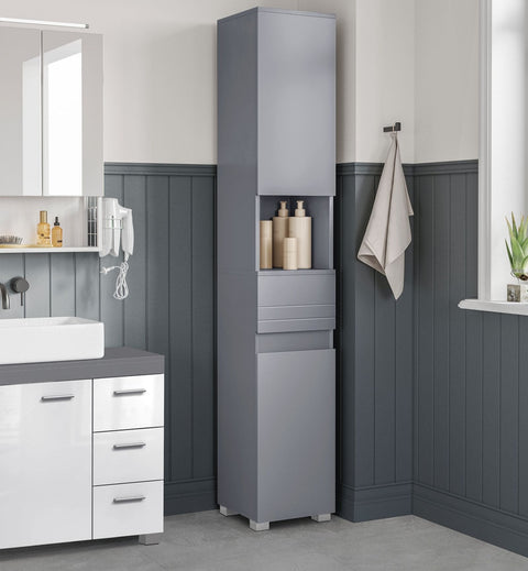 Rootz Mystical Grey Bathroom Cabinet - MDF Storage - Tall Cupboard - 30 x 30 x 170 cm - Organization Solution