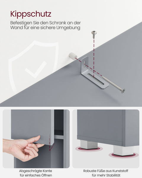 Rootz Mystical Grey Bathroom Cabinet - MDF Storage - Tall Cupboard - 30 x 30 x 170 cm - Organization Solution