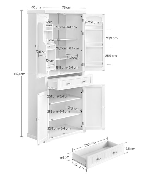 Rootz Kitchen Cupboard - Storage Cabinet - Pantry Organizer - Space Saving - 40 x 76 x 182.1cm