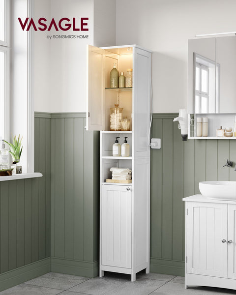 Rootz Bathroom Cabinet - Storage Organizer - Tall Cabinet - MDF - Cloud White - 30cm x 30cm x 170cm - Adjustable Shelves - Anti-Tip - 60kg Capacity