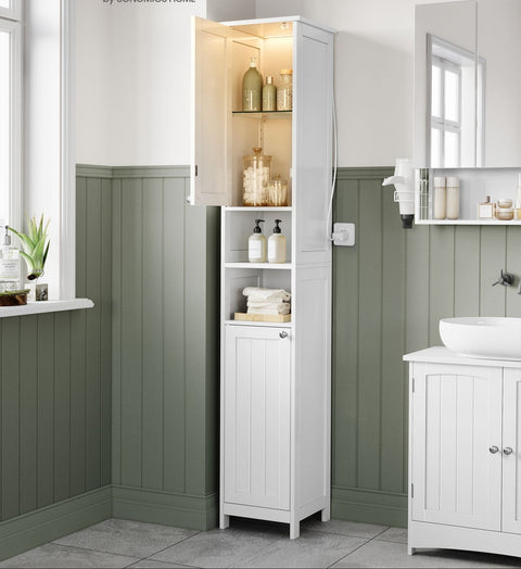 Rootz Bathroom Cabinet - Storage Cupboard - Lighting Cabinet - Cloud White Finish - MDF Material - 30cm x 30cm x 170cm