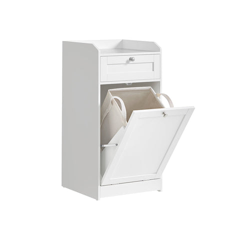 Rootz Bathroom Cabinet with Laundry Basket - Storage Unit - Organizing Rack - MDF & Polyester Fabric - 40cm x 40cm x 80.2cm
