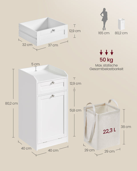Rootz Bathroom Cabinet - Washroom Cupboard - Storage Unit - Laundry Solution - 40 x 40 x 80.2 cm - White