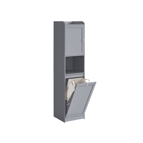 Rootz Bathroom Cabinet with Laundry Basket and Handles - Dove Gray Storage Unit - MDF Polyester Fabric - 40cm x 40cm x 170cm, 24kg. Static Load Capacity 20kg.