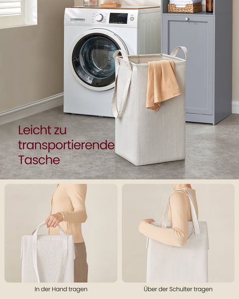 Rootz Bathroom Cabinet with Laundry Basket and Handles - Dove Gray Storage Unit - MDF Polyester Fabric - 40cm x 40cm x 170cm, 24kg. Static Load Capacity 20kg.