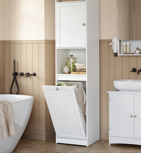 Rootz Bathroom Cabinet with Laundry Basket - Storage Organizer - MDF Shelving Unit - Space Saving - 40 x 40 x 170 cm