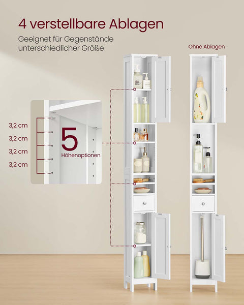 Rootz Bathroom Cabinet - Storage Unit - Space Saver - Max 45kg Load - 19.5cm x 21.4cm x 180cm
