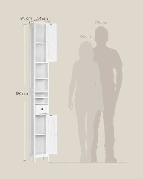 Rootz Bathroom Cabinet - Storage Unit - Space Saver - Max 45kg Load - 19.5cm x 21.4cm x 180cm