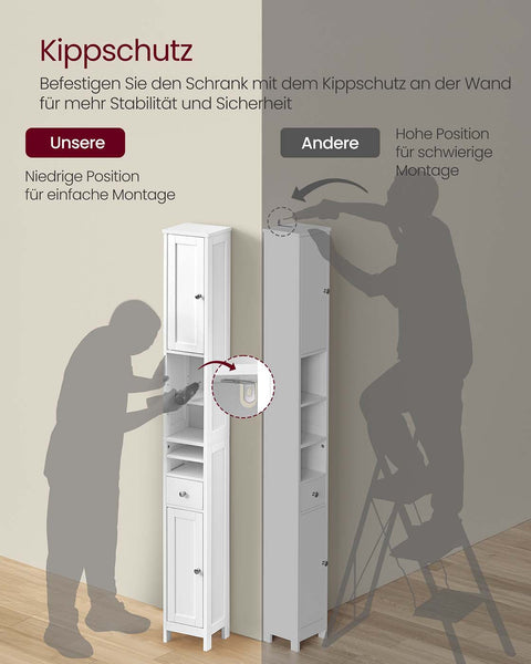 Rootz Bathroom Cabinet - Storage Unit - Space Saver - Max 45kg Load - 19.5cm x 21.4cm x 180cm