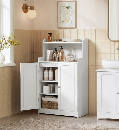 Rootz Bathroom Cabinet Cloud White - Storage Unit - MDF Construction - 2 doors and Shelves - Large & Sturdy - 30cm x 60cm x 100cm