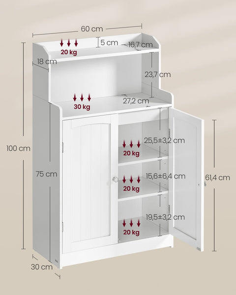Rootz Bathroom Cabinet - Storage Cabinet - Organizer  White MDF - 30cm x 60cm x 100cm