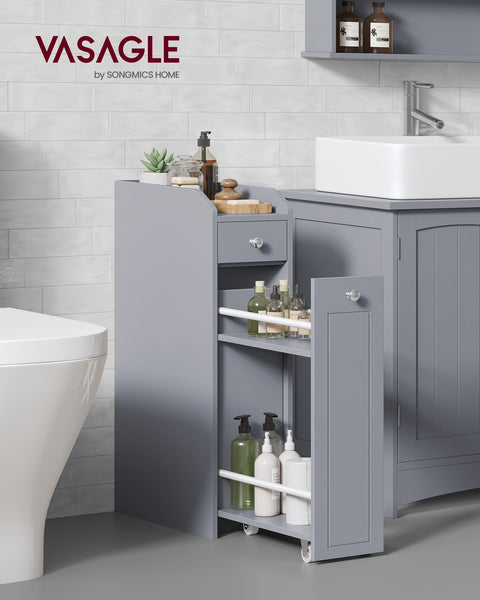 Rootz Dove Gray Narrow Bathroom Cabinet - Storage Cabinet - Organizer - MDF Material - Lightweight - Space-saving - Easy Assembly - 40cm x 18cm x 70cm