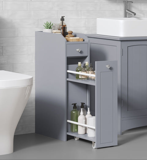 Rootz Narrow Bathroom Cabinet - Storage Unit - Bathroom Organizer - Space Saving - 40cm x 18cm x 70cm