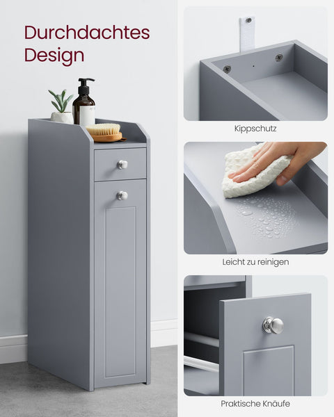 Rootz Dove Gray Narrow Bathroom Cabinet - Storage Cabinet - Organizer - MDF Material - Lightweight - Space-saving - Easy Assembly - 40cm x 18cm x 70cm