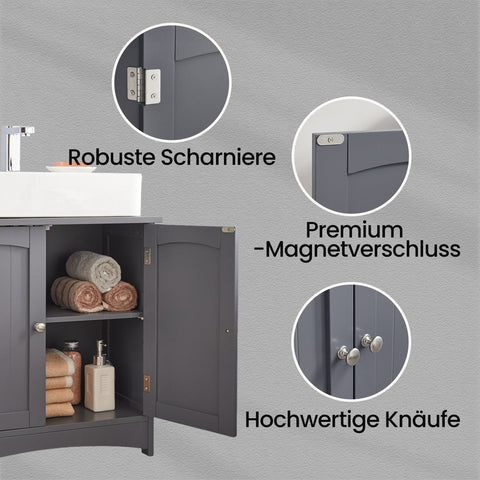 Rootz Sink Cabinet - Vanity Unit - Base Cabinet - MDF Durable Storage - 60x30x60cm