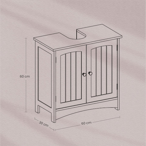 Rootz Sink Cabinet - Vanity Unit - Base Cabinet - Space-Saving MDF - 30 x 60 x 60 cm -  Grey