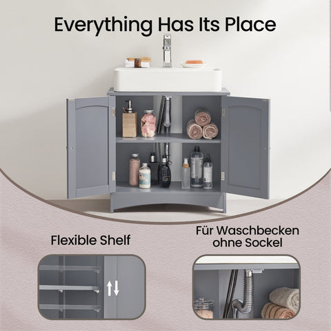 Rootz Sink Cabinet - Vanity Unit - Base Cabinet - Space-Saving MDF - 30 x 60 x 60 cm -  Grey