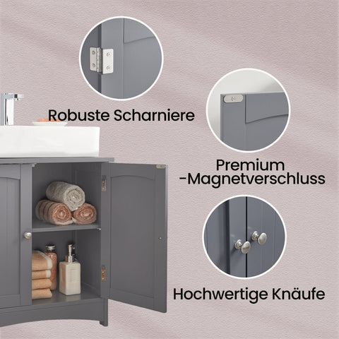 Rootz Sink Cabinet - Vanity Unit - Base Cabinet - Space-Saving MDF - 30 x 60 x 60 cm -  Grey
