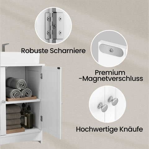 Rootz Sink Cabinet - Vanity Unit - Base Cabinet - Compact Storage - MDF White - 60cm x 60cm x 30cm