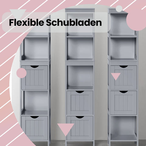 Rootz Free-Standing Bathroom Cabinet - Bathroom Furniture -  Grey MDF - Stable 141.5cm x 30cm x 30cm