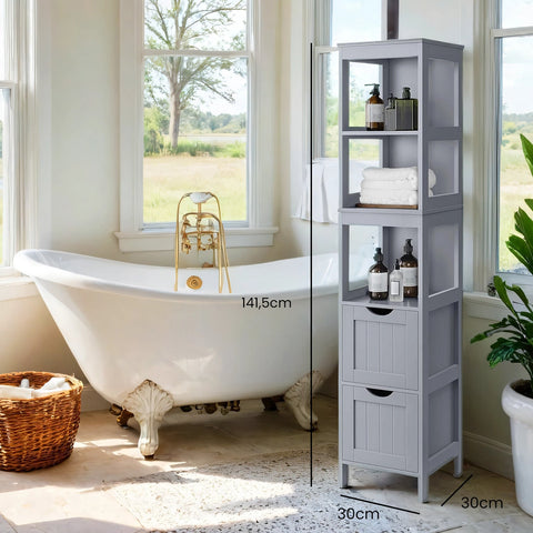 Rootz Free-Standing Bathroom Cabinet - Bathroom Furniture -  Grey MDF - Stable 141.5cm x 30cm x 30cm