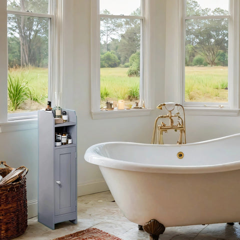 Rootz Bathroom Cabinet - Small, Narrow Storage Unit - MDF Material - Maximizes Space - 20 x 18 x 80 cm - Grey Finish