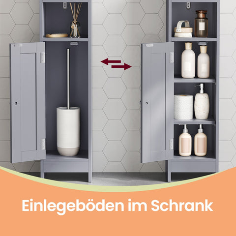 Rootz Bathroom Cabinet - Small, Narrow Storage Unit - MDF Material - Maximizes Space - 20 x 18 x 80 cm - Grey Finish