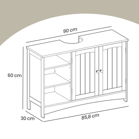 Rootz Sink Cabinet - Base Cabinet - Bathroom Cabinet - Space-Saving Storage - 30cm x 90cm x 60cm