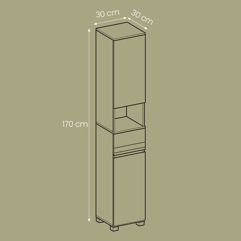 Rootz Bathroom Cabinet - Bathroom Furniture - Storage Unit - Space-Saving Design - 30 x 30 x 170 cm