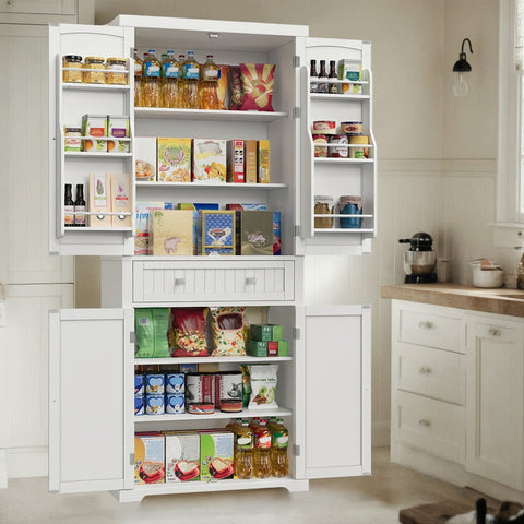 Rootz Tall Kitchen Cupboard - Dining Room Cabinet - Storage Solution - Adjustable Shelves - 40 x 76 x 182.1 cm