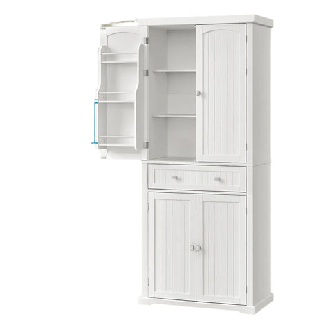 Rootz Tall Kitchen Cupboard - Dining Room Cabinet - Storage Solution - Adjustable Shelves - 40 x 76 x 182.1 cm
