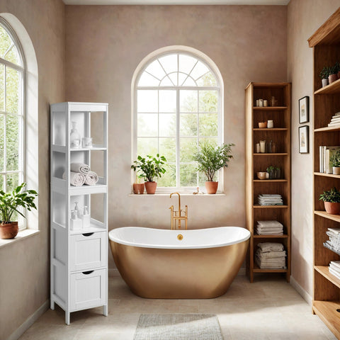 Rootz Tall Bathroom Cabinet - Free-standing Storage Cabinet - Elegant Bathroom Furniture - Narrow Design for Space Saving - 30 x 30 x 141.5 cm
