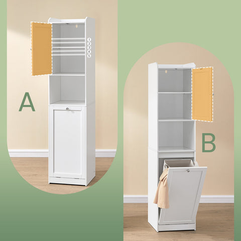 Rootz Bathroom Cabinet - Storage Unit - Laundry Basket - Maximum Durability -White - 40 x 40 x 170 cm