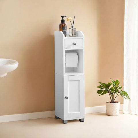 Rootz White Storage Cabinet - MDF Organizer - Shelving Unit - Space-Saving with Tipping Protection - 20 x 18 x 76.7 cm