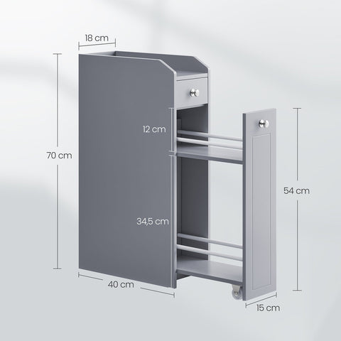 Rootz Grey Bathroom Cabinet - Narrow Cabinet - Small Toilet Paper Cabinet - Space-Saving Design - 40cm x 18cm x 70cm