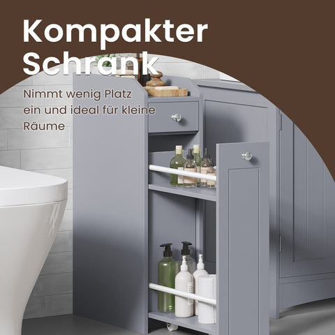 Rootz Grey Bathroom Cabinet - Narrow Cabinet - Small Toilet Paper Cabinet - Space-Saving Design - 40cm x 18cm x 70cm