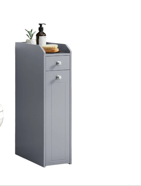 Rootz Grey Bathroom Cabinet - Narrow Cabinet - Small Toilet Paper Cabinet - Space-Saving Design - 40cm x 18cm x 70cm