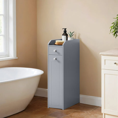Rootz Grey Bathroom Cabinet - Narrow Cabinet - Small Toilet Paper Cabinet - Space-Saving Design - 40cm x 18cm x 70cm