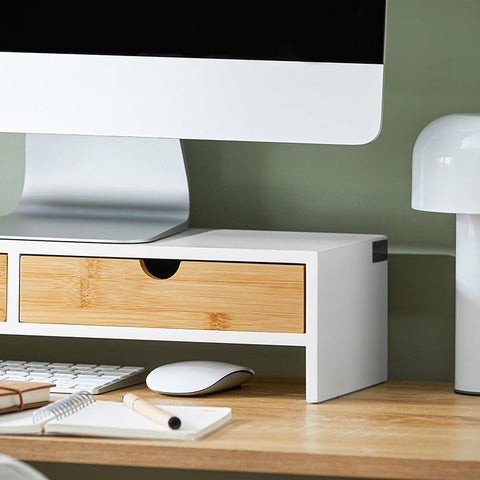 Rootz Monitor Stand Riser - Computer Stand - Desk Organizer - MDF Material - 47cm x 11cm x 18cm - Perfect Height - Space-saving