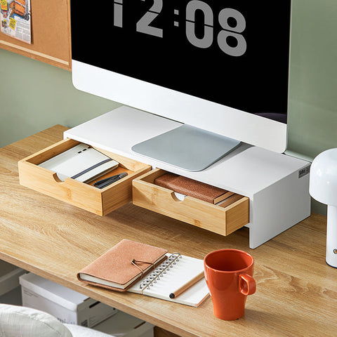 Rootz Monitor Stand Riser - Computer Stand - Desk Organizer - MDF Material - 47cm x 11cm x 18cm - Perfect Height - Space-saving