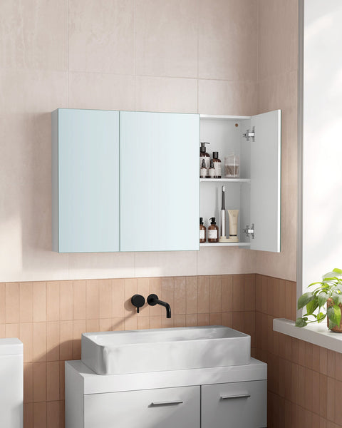 Rootz Wall Cabinet Mirror - Bathroom Storage Unit - Adjustable Shelf - Space-Saving - 15cm x 90cm x 60cm