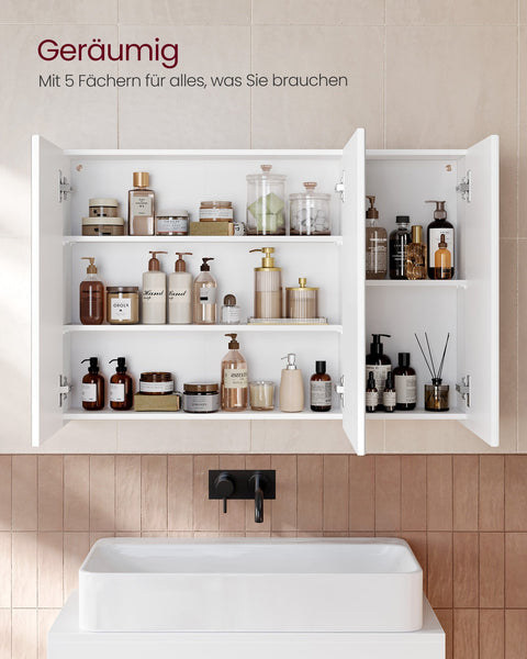 Rootz Wall Cabinet Mirror - Bathroom Storage Unit - Adjustable Shelf - Space-Saving - 15cm x 90cm x 60cm