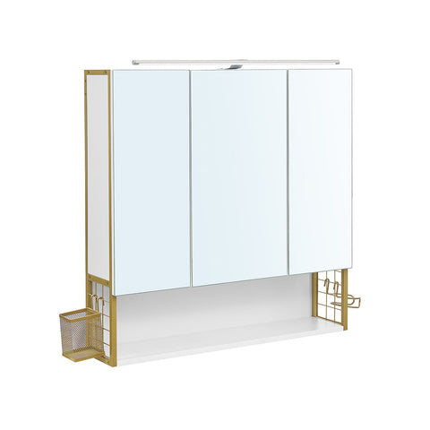 Rootz Mirror Cabinet - Spiegelschrank - Reflective Storage - Illuminated - 70cm x 14.5cm x 70cm - Elegant White Gold Finish