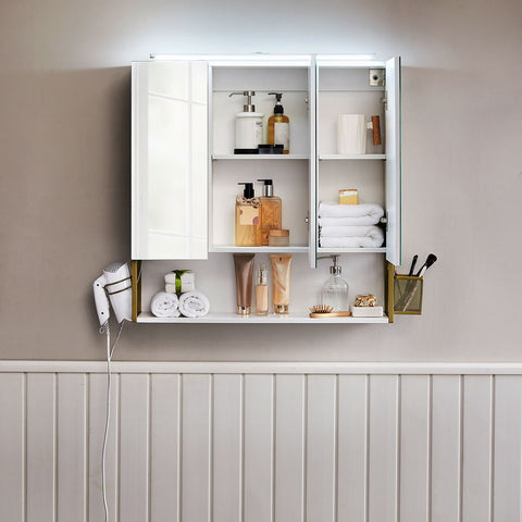 Rootz Mirror Cabinet - Spiegelschrank - Reflective Storage - Illuminated - 70cm x 14.5cm x 70cm - Elegant White Gold Finish