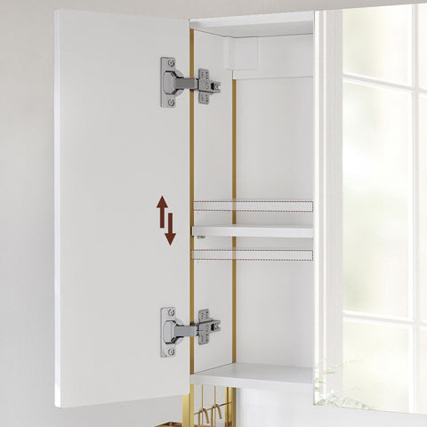 Rootz Mirror Cabinet - Spiegelschrank - Reflective Storage - Illuminated - 70cm x 14.5cm x 70cm - Elegant White Gold Finish