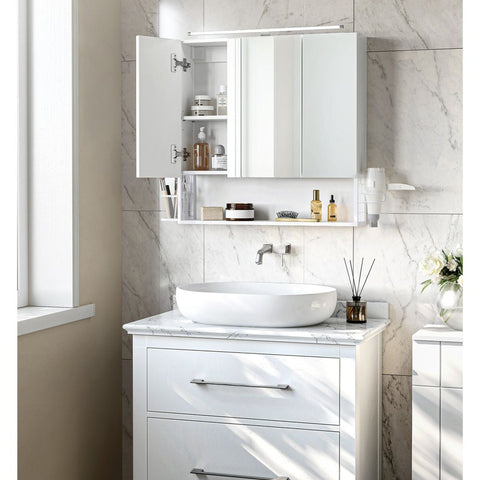 Rootz White Bathroom Cabinet - Storage Organiser - Side Table - Chipboard Steel Glass - 14.5cm x 70cm x 70cm - Hair Dryer Holder
