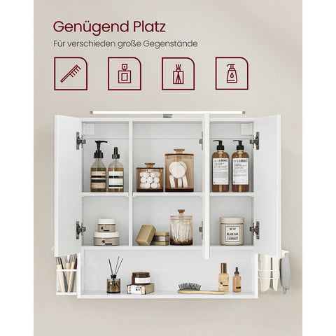 Rootz White Bathroom Cabinet - Storage Organiser - Side Table - Chipboard Steel Glass - 14.5cm x 70cm x 70cm - Hair Dryer Holder